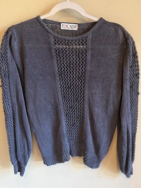VINTAGE ESCADA Gray Silk Sweater Beading Open Knit